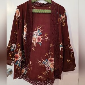 Floral Burgundy Kimono Cardigan